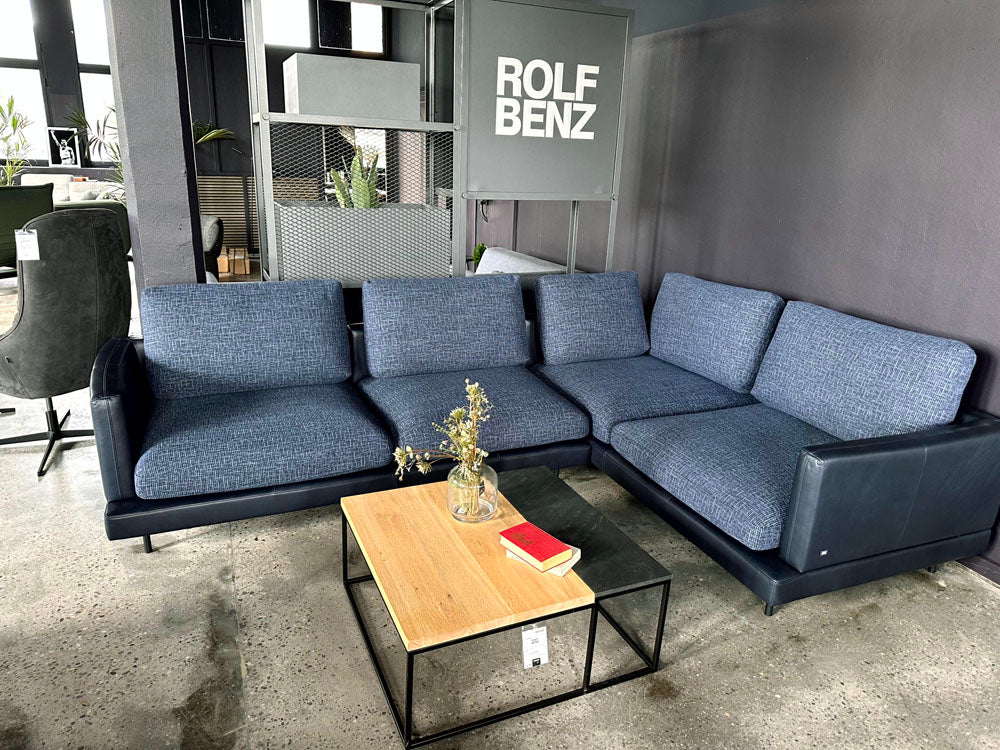 Rolf Benz - Ecksofa - RB 60 SINA - Stoff-Leder Kombi schwarzblau - sofort Verfügbar